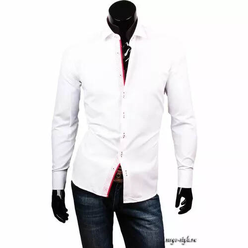 Модная приталенная мужская рубашка белого цвета