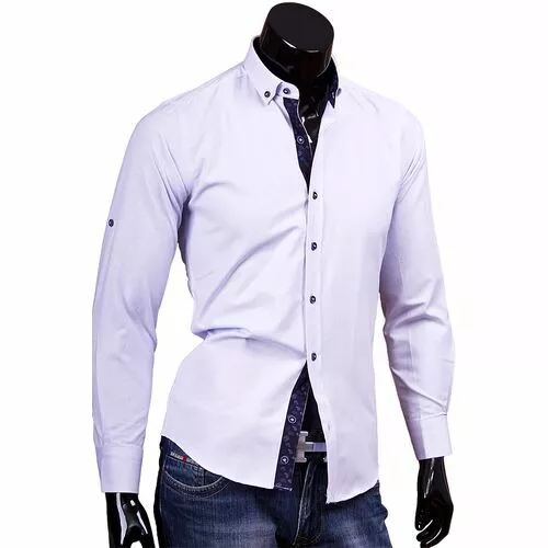 Лавандовая приталенная рубашка с воротником баттен-даун фото