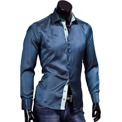 Темно зеленая мужская рубашка slim fit (стрейч) фото