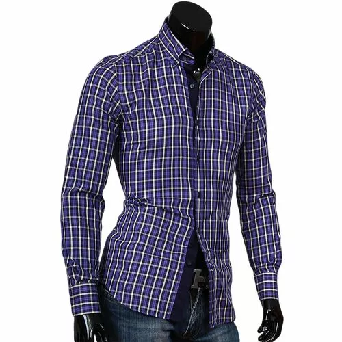 Стильная фиолетовая мужская рубашка в клетку фото