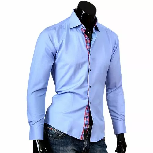 Голубая рубашка Alex Dandy с отделкой внутренней планки фото
