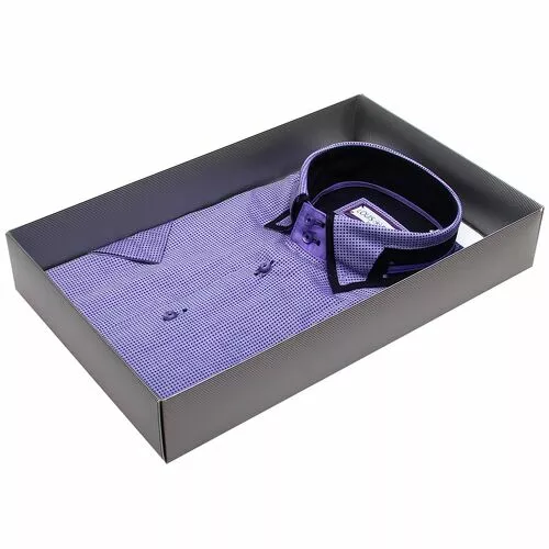 Стильная приталенная мужская сорочка фиолетового цвета с коротким рукавом