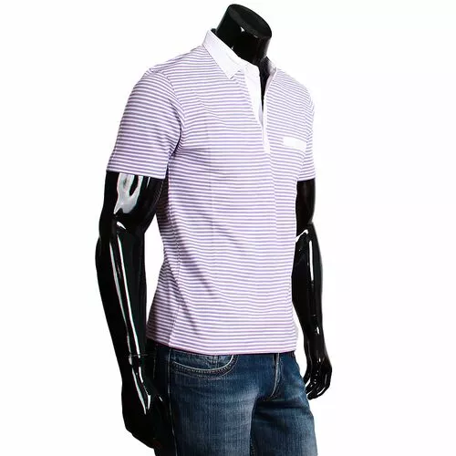 Модная приталенная мужская рубашка поло сиреневого цвета