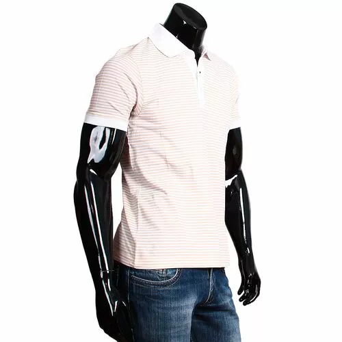 Стильная приталенная мужская рубашка поло бежевого цвета