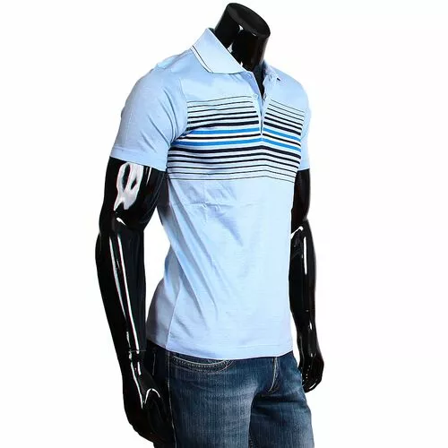 Модная приталенная мужская рубашка поло голубого цвета