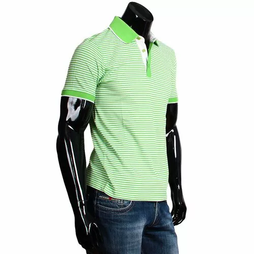Стильная приталенная мужская рубашка поло зеленого цвета