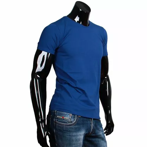 Однотонная приталенная мужская футболка синего цвета