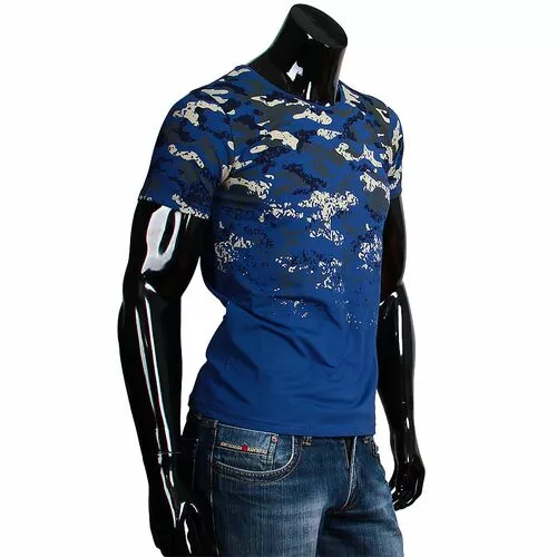 Модная мужская футболка синего цвета с рисунком камуфляж