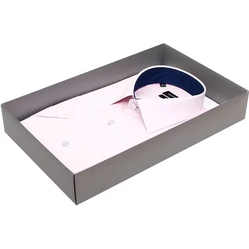 Однотонная приталенная рубашка бледно-розового цвета с коротким рукавом