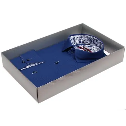 Стильная приталенная рубашка синего цвета