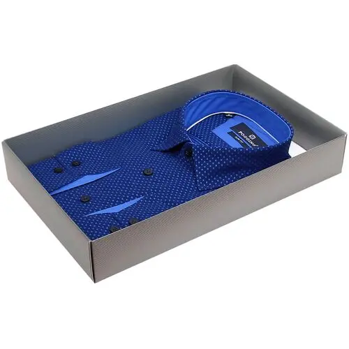 Стильная приталенная рубашка синего цвета в крестик