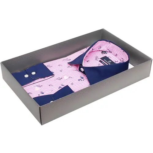 Стильная комбинированная рубашка розового цвета в полоску