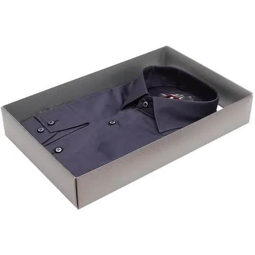 Приталенная рубашка серого цвета с комбинированными рукавами