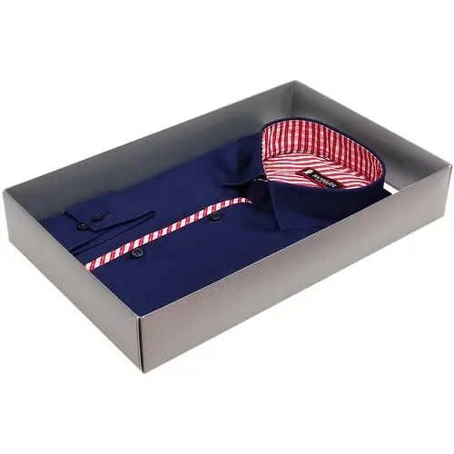 Стильная приталенная рубашка темно-синего цвета