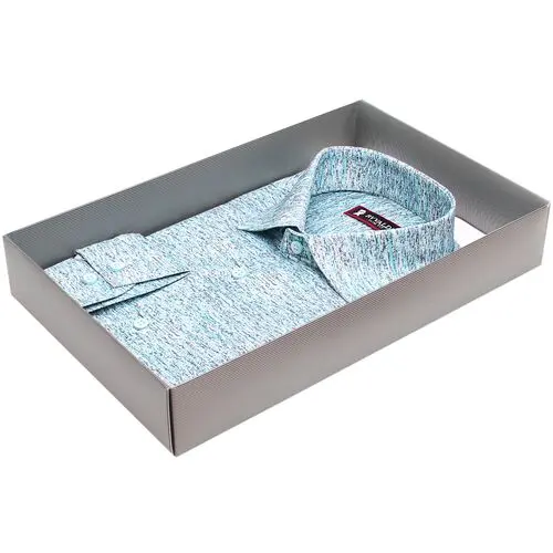 Стильная приталенная рубашка серо-голубого цвета в крапинку