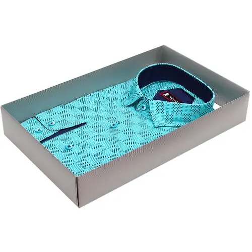 Приталенная рубашка бирюзового цвета с узором