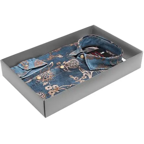 Джинсовая приталенная рубашка в цветах