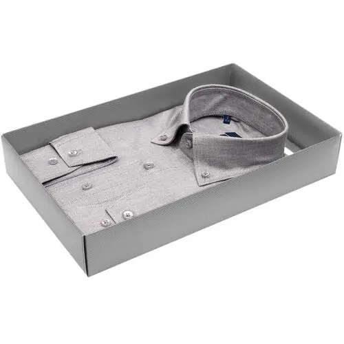 Стильная приталенная рубашка серого цвета с воротником баттен-даун