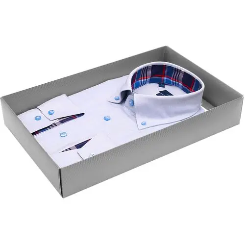 Модная приталенная рубашка голубого цвета с воротником баттен-даун