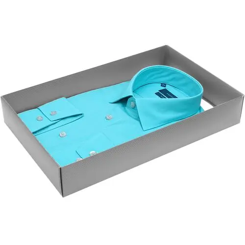 Однотонная приталенная рубашка бирюзового цвета