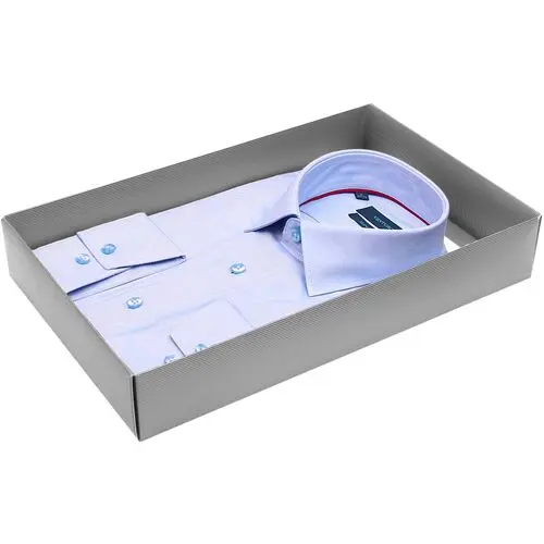 Однотонная приталенная рубашка голубого цвета