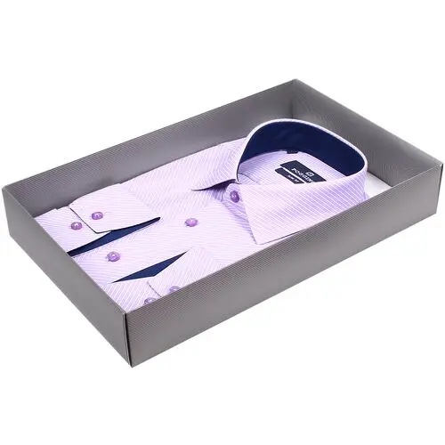 Офисная приталенная рубашка сиреневого цвета с длинными рукавами