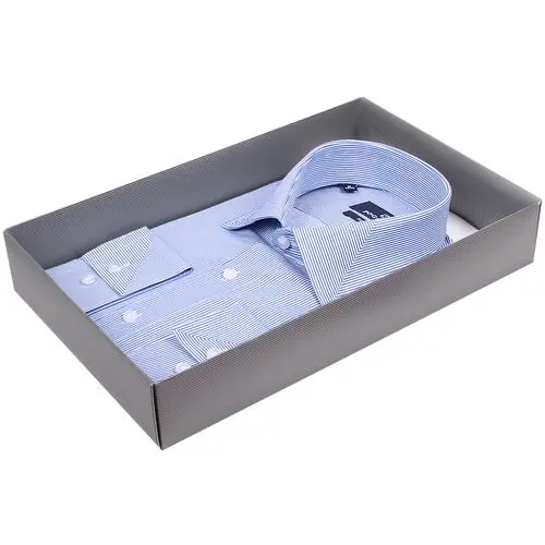 Стильная приталенная рубашка синего цвета с длинными рукавами