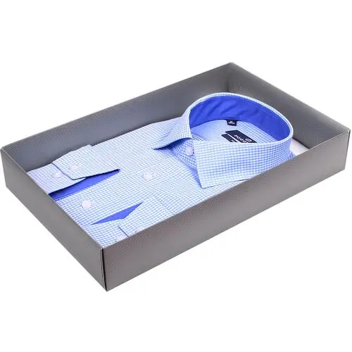 Приталенная мужская рубашка голубого цвета в узорах с длинными рукавами