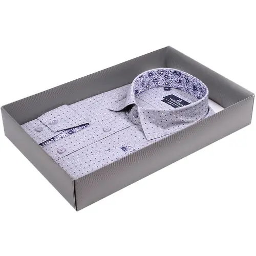 Приталенная рубашка серого цвета в горошек с длинными рукавами