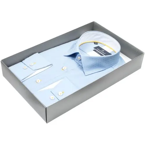 Голубая приталенная рубашка с длинными рукавами