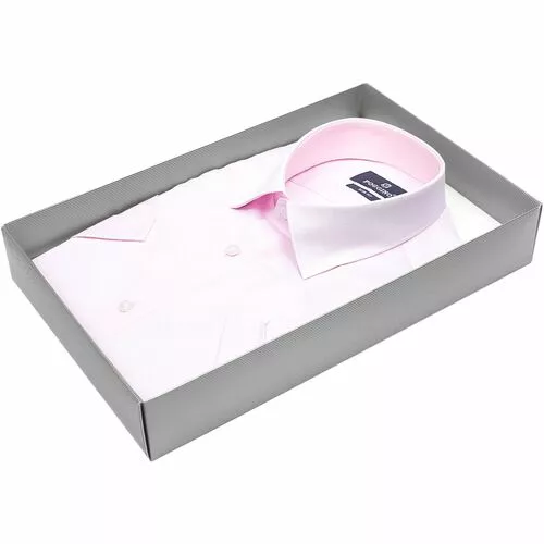Розовая приталенная рубашка с коротким рукавом