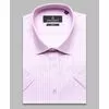 Розовая приталенная рубашка в полоску с коротким рукавом-4