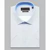 Голубая приталенная рубашка в ромбах с коротким рукавом-4
