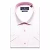 Розовая приталенная рубашка в отрезках с коротким рукавом-3