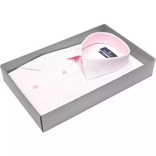 Розовая приталенная рубашка в отрезках с коротким рукавом