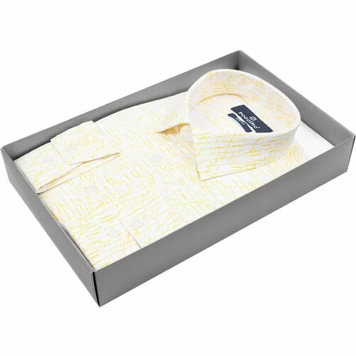 Белая приталенная мужская рубашка с узором 