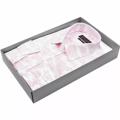 Розовая приталенная рубашка в абстракции с длинными рукавами