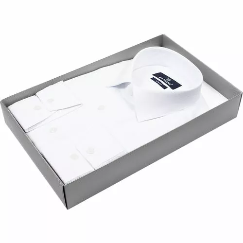 Белая приталенная мужская рубашка с длинными рукавами