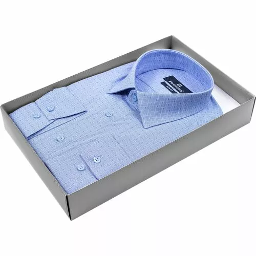 Синяя приталенная мужская рубашка в клетку с длинными рукавами