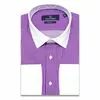 Комбинированная фиолетовая приталенная рубашка в полоску с длинными рукавами-3