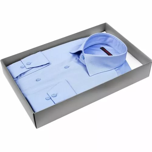 Голубая приталенная рубашка с длинными рукавами