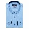 Синяя приталенная рубашка в крестиках с длинными рукавами-3