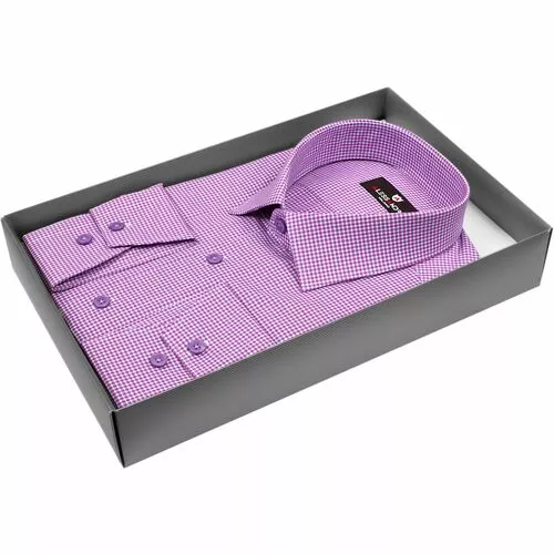 Бледно-пурпурная приталенная рубашка в клетку с длинными рукавами