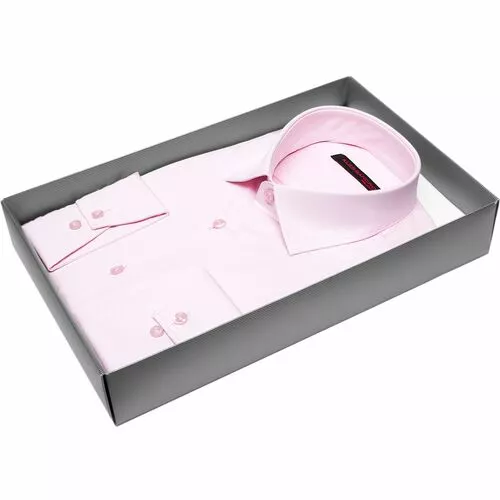 Розовая приталенная рубашка с длинными рукавами