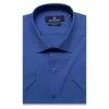 Синяя приталенная рубашка с коротким рукавом-3