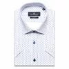 Белая приталенная рубашка в синих отрезках с коротким рукавом-3