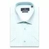 Белая приталенная рубашка в бирюзовых отрезках с коротким рукавом-3