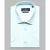 Белая приталенная рубашка в бирюзовых отрезках с коротким рукавом-4