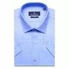 Синяя приталенная рубашка в узорах с коротким рукавом-3