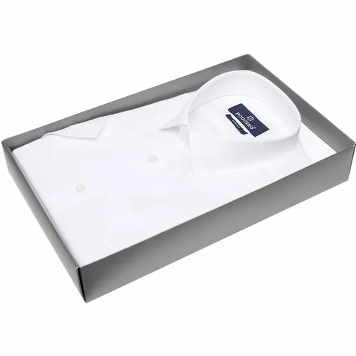 Белая приталенная рубашка меланж с коротким рукавом